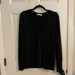 Black cardigan with brass buttons, large